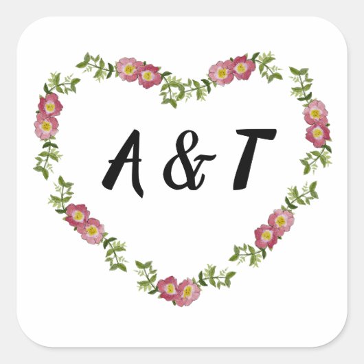  hartvormige krans van bloemen voor bruiloft vierkante sticker (Voorkant)