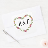  hartvormige krans van bloemen voor bruiloft vierkante sticker (Envelop)