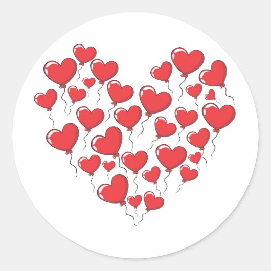 Hartvormige liefdesballonnen ronde sticker (Voorkant)