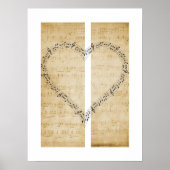 Hartvormige Muzieknoten op  bladmuziek Poster (Voorkant)