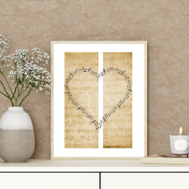 Hartvormige Muzieknoten op  bladmuziek Poster