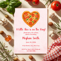 Hartvormige Pizza Baby Shower Uitnodiging