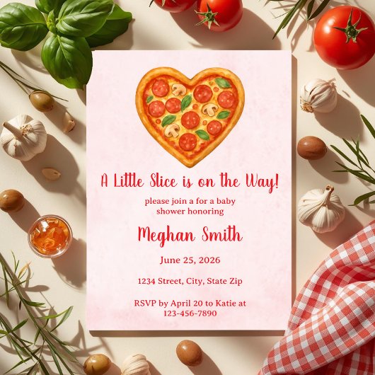 Hartvormige Pizza Baby Shower Uitnodiging