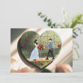 Hartvormige Puzzel Huwelijksuitnodiging Kaart (Staand voorkant)