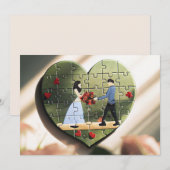 Hartvormige Puzzel Huwelijksuitnodiging Kaart (Voorkant / Achterkant)