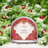 Hartvormige rode bloemen Lijst met glitter Sneeuwbol (Kerstmis)