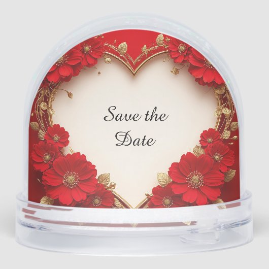 Hartvormige rode bloemen Lijst met glitter Sneeuwbol (Achterkant)