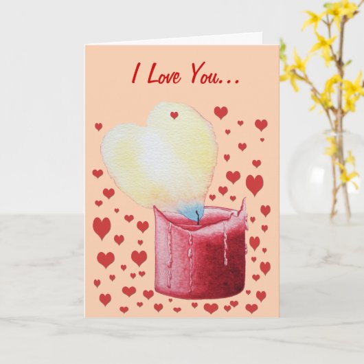 Hartvormige rode kaars met romantische vlam kaart (Gele Bloem)