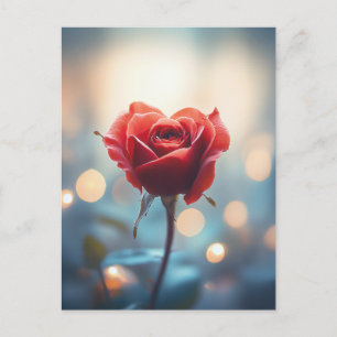 Hartvormige rode roos met dromerige Bokeh-achtergr Briefkaart