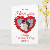 Hartvormige rode rozenblaadjes Valentijnsfoto Kaart (Gele Bloem)