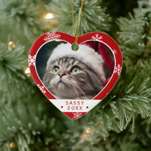 Hartvormige Rode Sneeuwvlok Kat Foto Ornament