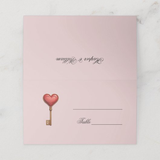 Hartvormige sleutel roze trouwplaats kaart plaatskaartje (Buitenkant ongevouwen)