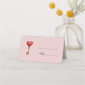 Hartvormige sleutel roze trouwplaats kaart plaatskaartje (Voorkant)