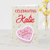 HARTVORMIGE TAART VERJAARDAG KAART (Gele Bloem)