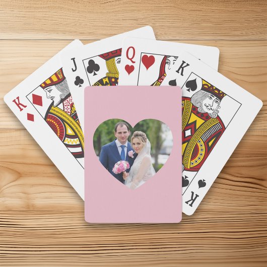 Hartvormige Trouwfoto Roze Pokerkaarten