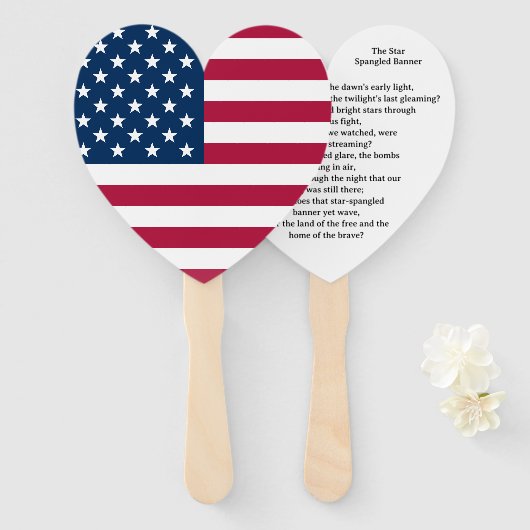 Hartvormige vlag met nationale hymne teksten handwaaier (Voorkant en achterkant)