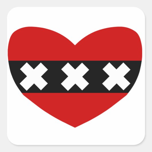 Hartvormige vlag van Amsterdam Vierkante Sticker (Voorkant)