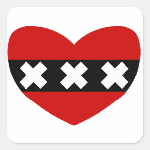 Hartvormige vlag van Amsterdam Vierkante Sticker