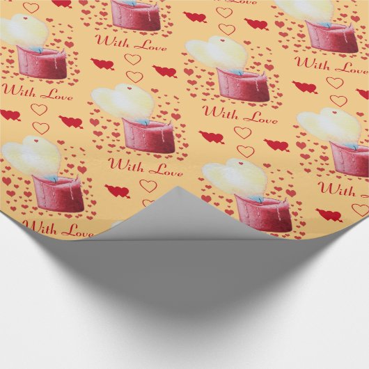 Hartvormige vlam op perzik achtergrond romantisch cadeaupapier (Hoek)