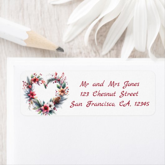 Hartvormige Waterverf Bloemenkrans - Kerstmis Etiket (Insitu)