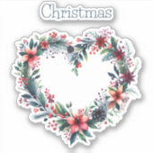 Hartvormige Waterverf Bloemenkrans - Kerstmis Sticker (Voorkant)
