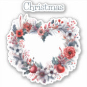 Hartvormige Waterverf Bloemenkrans - Kerstmis Sticker (Voorkant)