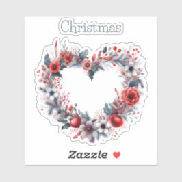 Hartvormige Waterverf Bloemenkrans - Kerstmis Sticker