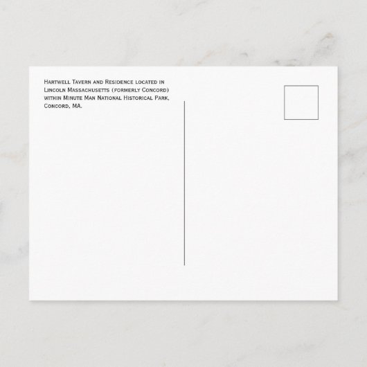 Hartwell Tavern, Minute Man National Hist. Park Briefkaart (Achterkant)