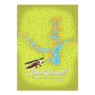 Hartwellmeer Georgia en South Carolina USA kaart Foto Afdruk
