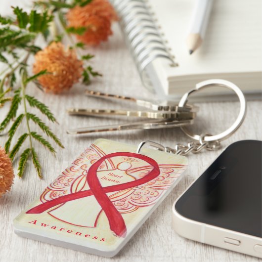 Hartziekte Angel Red Awareness Ribbon Sleutelhange Sleutelhanger (Voorkant Rechts)