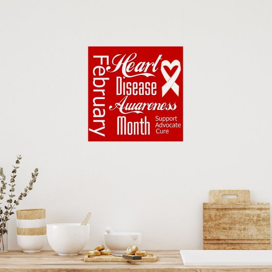 Hartziekte Bewustmaking Maand Ribbon Poster (Keuken)