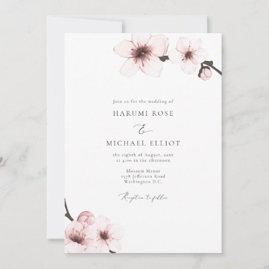 HARUMI Elegant Sakura Cherry Blossom Wedding Kaart (Voorkant)