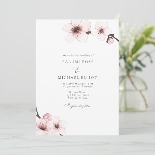 HARUMI Elegant Sakura Cherry Blossom Wedding Kaart (Staand voorkant)