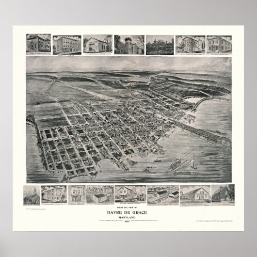 Harve de Grace, MD Panoramic Map - 1907 Poster (Voorkant)