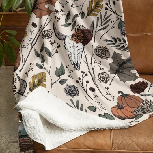 Harvest and Horns Koe Skull Cream Sherpa Deken