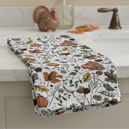Harvest and Horns Koe Skull Roos Handdoek
