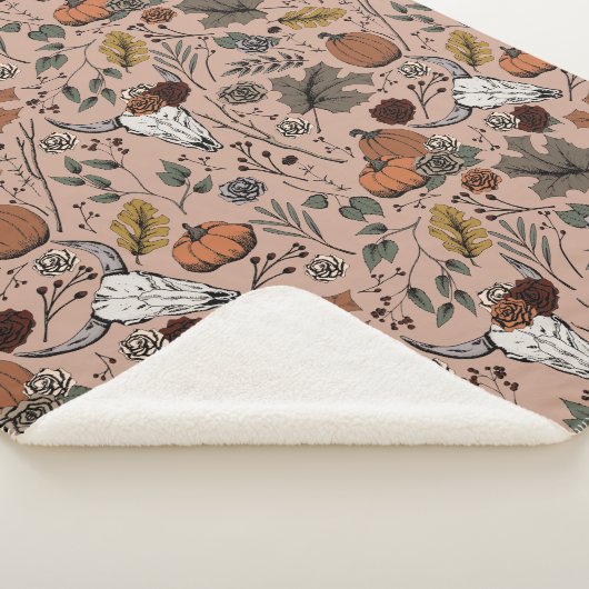 Harvest and Horns Koe Skull  Roos Sherpa Deken (3/4)