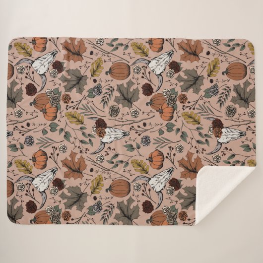 Harvest and Horns Koe Skull  Roos Sherpa Deken (Voorkant (horizontaal))