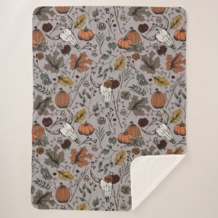 Harvest and Horns Koe Skull Taupe Sherpa Deken