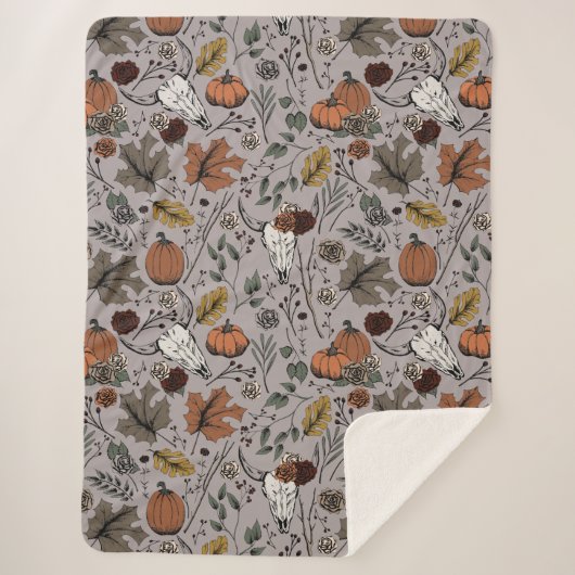 Harvest and Horns Koe Skull Taupe Sherpa Deken (Voorkant)