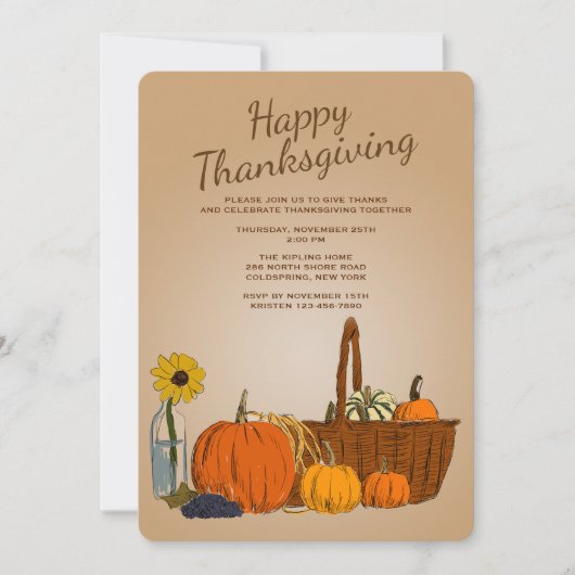Harvest Basket Thanksgiving Invitation Kaart (Voorkant)