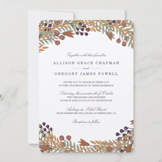 Harvest Berry Wedding Invitation Kaart (Voorkant)