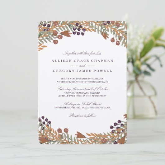 Harvest Berry Wedding Invitation Kaart (Staand voorkant)