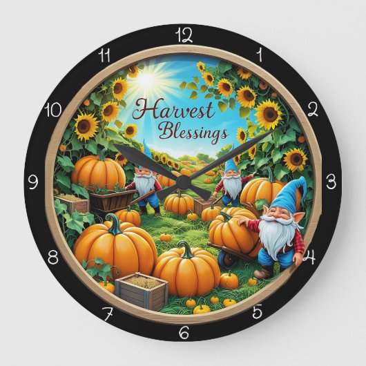 Harvest Blessings Gnomes Pumpkin Patch Grote Klok (Voorkant)