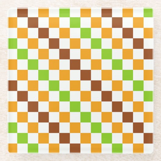 Harvest diagonal checkerboard pattern glazen onderzetter (Voorkant)