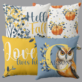 Harvest Family Roots Reversible Owl & Monogram Kussen