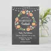 Harvest Festival Pumpkin Chalk Floral Uitnodiging (Staand voorkant)