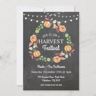 Harvest Festival Pumpkin Chalk Floral Uitnodiging
