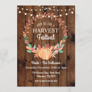 Harvest Festival Pumpkin Herfst Wood Floral Invite Kaart