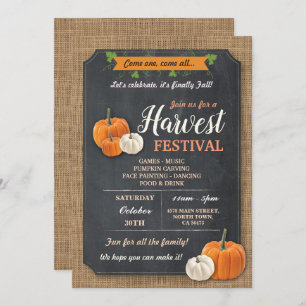 Harvest Festival Pumpkin Rustic Chalk Invite Kaart